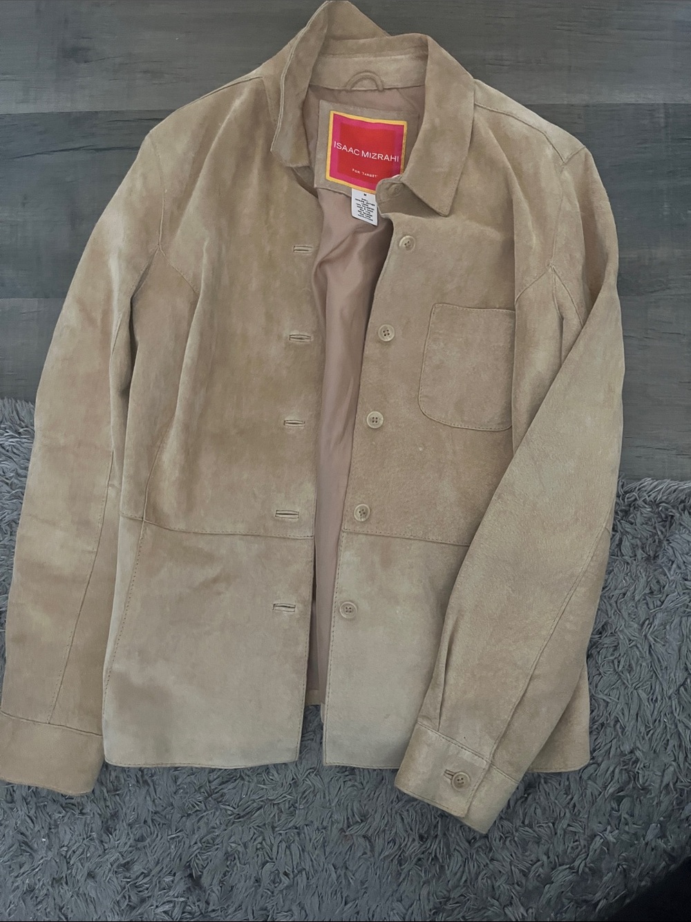 Isaac Mizrahi Tan Suede Button-Front Shirt Jacket